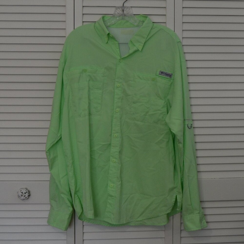 Lime Green Columbia PFG Fishing Button Up Shirt Men's Large Summer Outdoors